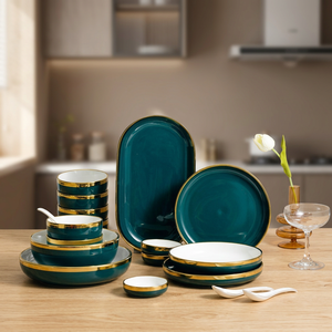 Juego de Platos de Porcelana Nórdica, Moderno, de Lujo, Sostenible, Pintado a Mano con Incrustaciones Doradas, Elegante, con Acabado Liso, Apto para Horno y Resistente a Fugas - Product Image 2