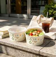 Bols à salade jetables en papier kraft biodégradable, écologiques, recyclables, de qualité alimentaire, avec logo personnalisé imprimé, étanches, pour emporter