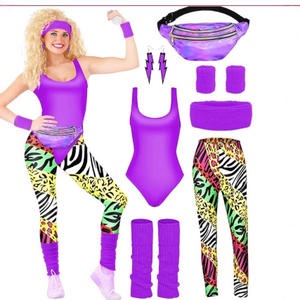 Ensemble de 7 pièces de costumes et accessoires fantaisie années 80 pour entraînement, style années 80 et <span class=keywords><strong>90</strong></span> : Justaucorps, Legging, Bandeau, Bracelets, Chauffe-jambes, Boucles d'oreilles, <span class=keywords><strong>Sac</strong></span> <span class=keywords><strong>banane</strong></span> - Product Image 4