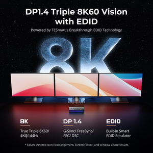 TESmart DP 1.<span class=keywords><strong>4</strong></span> Triple 8K 60Hz KVM-переключатель с поддержкой DisplayPort, игровая док-станция для 2 ПК и 3 мониторов с EDID для финансовых аналитиков - Product Image 3