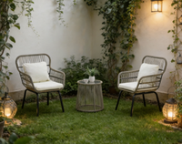Offre Spéciale : Ensemble de 3 Chaises en Rotin pour Patio avec Table d'Appoint – Mobilier d'Extérieur pour Balcon et Jardin