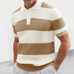 Polo a Rayas para Hombre, Manga Corta, Tejido de Punto, Cuello con Bloques de Color, para Uso Casual, Tallas M, L, XL, XXL, XXXL - Product Image 2