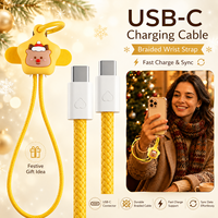 Câble de charge rapide 60W avec dragonne de Noël intégrée, motif Père Noël et Bonhomme de neige, USB-C vers USB-C, pour téléphones et tablettes