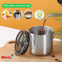 Tasse à café en acier inoxydable de qualité alimentaire de 350 ml, anti-fuite, tasse de voyage d'extérieur avec poignée pour le camping et la randonnée