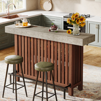 Meuble de bar de style farmhouse moderne de 63 pouces, grand format, pour hôtel ou maison, avec table de bar à 2 niveaux, repose-pieds et mini-bar à café d'angle