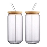 En stock : Tasse en verre borosilicate de haute qualité en forme de boîte avec couvercle en bambou et paille en verre pour boire