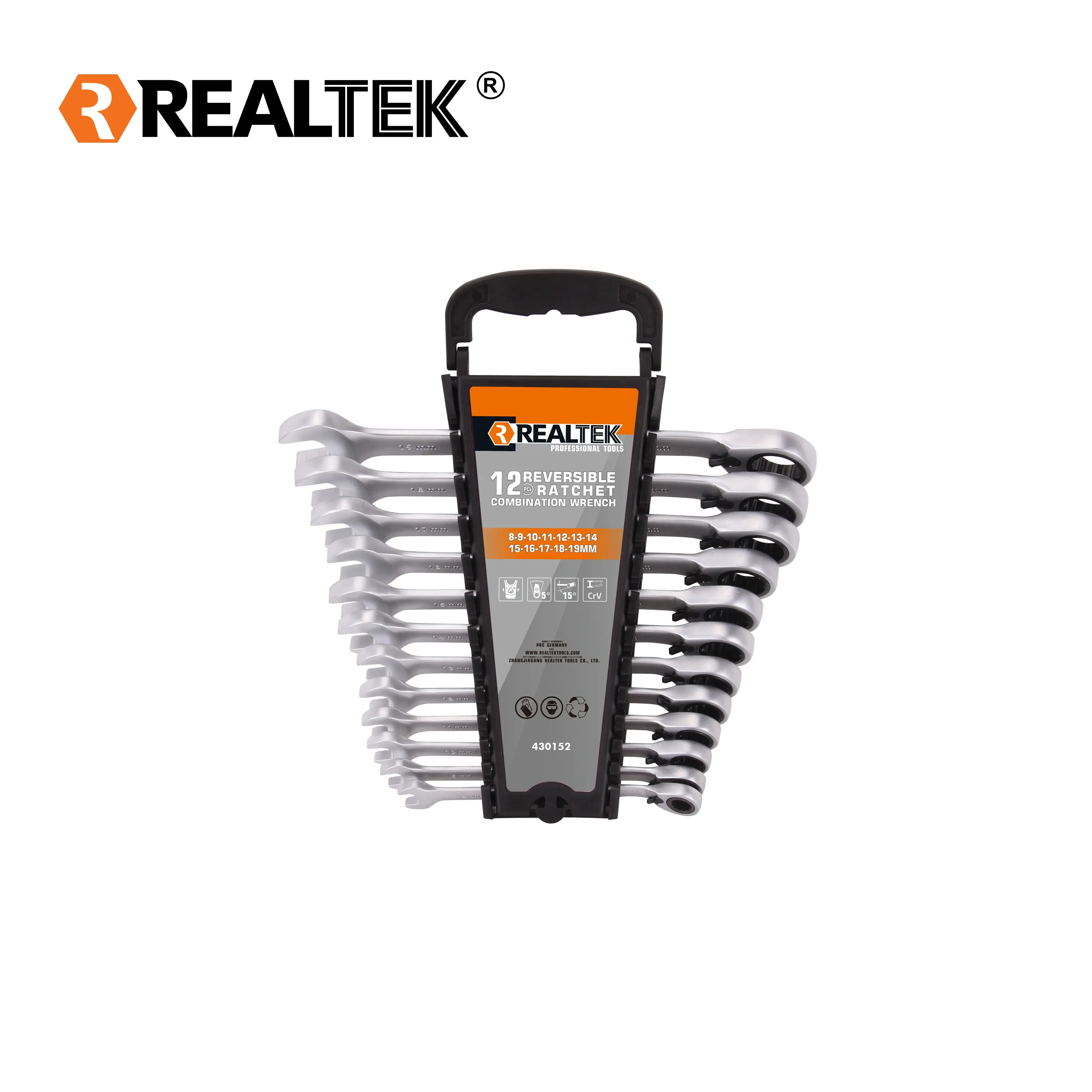 Realtek 12pcs Reversible Ratchet Wrench System Chrome Vanadium Steel Torque Ratchet Combination Spanner Gear Wrench