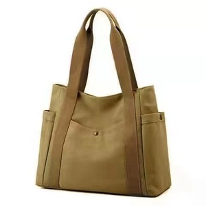 Sacs fourre-tout en toile épaisse pour femme, design simple, couleur beige naturel, réutilisables, sacs de courses, sacs à bandoulière - Product Image 5