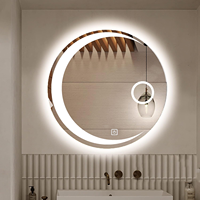 Miroir de salle de bain LED rond en forme de lune, commande tactile, miroir intelligent avec miroir grossissant, fonction mémoire, miroir de vanité éclairé