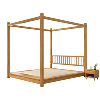 Lit double à quatre poteaux en bois massif moderne, style japonais, tatami, lit de séjour d'inspiration asiatique du Sud-Est