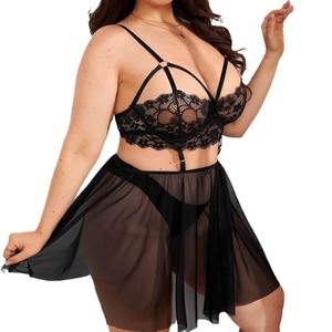Robe de nuit d'hiver en tulle floral respirant sexy grande taille ODM, logo personnalisé, dentelle transparente, révélant les seins, séduisante - Product Image 5