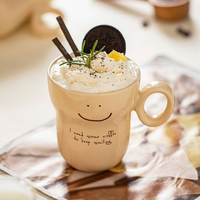 Vente en gros de tasses en céramique personnalisées à visage souriant mignon tasses à thé en grès tasses à lait petit déjeuner avec logo décalcomanies