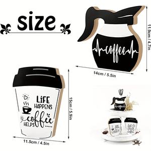 3 adornos <span class=keywords><strong>de</strong></span> madera con texto <span class=keywords><strong>de</strong></span> café en blanco y negro con <span class=keywords><strong>frases</strong></span> como "<span class=keywords><strong>La</strong></span> <span class=keywords><strong>vida</strong></span> sucede, el café ayuda" Para las fiestas, decoración del hogar - Product Image 6