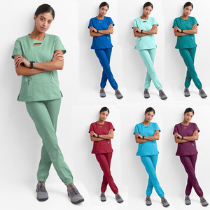 Women's Cotton Scrub Set Short Sleeve Two Piece Uniform For Hospital Spa Beauty Salon Comfortable Breathable Royal Blue - Product Image 1