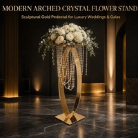 Support floral en métal doré avec rideau de perles, design simple et moderne, pour décoration de fête, anniversaire, mariage