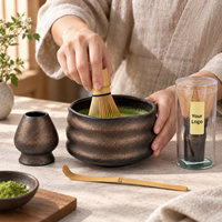 Ensemble Matcha en Céramique Personnalisé avec Logo OEM, Bol Noir Bronze, Fouet, Support, Cuillère en Bambou, Boîte Cadeau pour Débutants en Matcha