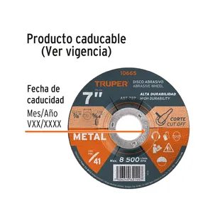 Truper แผ่นขัดซิลิกอนคาร์ไบด์5แพ็ค7นิ้วสำหรับตัดโลหะ - Product Image 2