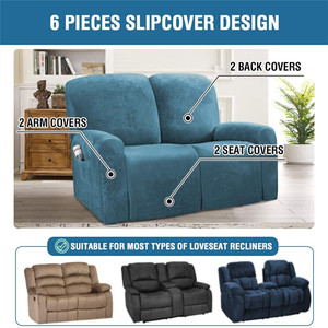 Nouvelle vente flash : Housses <span class=keywords><strong>de</strong></span> fauteuil inclinable en velours <span class=keywords><strong>de</strong></span> luxe, 6 pièces, 2 places, extensibles, élastiques, faciles à installer, couleurs unies - Product Image 2
