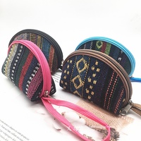 Dompet Koin Vintage Bergaya Etnik dengan Bukaan Terbuka, Dompet Mini Kanvas Wanita