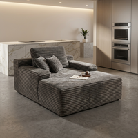 Canapé-lit modulaire inclinable en velours côtelé ATUNUS Nordic Apartment Living Room, avec rembourrage en mousse haute densité, noir.