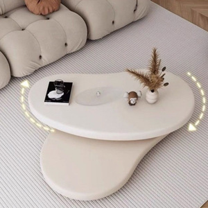 Tavolino da Caffè Rotondo Girevole Moderno Color Crema, Design Minimalista di Lusso <span class=keywords><strong>per</strong></span> Arredamento Soggiorno di Piccole Abitazioni - Product Image 3