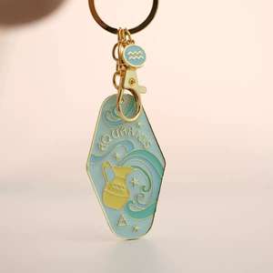 Portachiavi in stile Motel retrò anni '70 con portachiavi in metallo Glitter astrologia regalo stile bohémien stile 12 zodiaco portachiavi regalo di laurea - Product Image 5