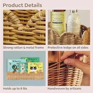 Estantería de Pared de Ratán Natural para Niños, Juego de 2 Estantes Flotantes Hechos a Mano, Estantería de Mimbre para Cuarto de Bebé, Decoración Boho - Product Image 5