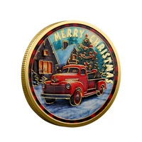Pièce de collection commémorative en métal plaqué 3D, motif camion rouge et sapin, thème Joyeux Noël traditionnel