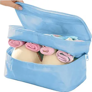 Organizer per biancheria intima da viaggio a due scomparti borsa per reggiseno con borsa cosmetica a doppio strato leggera