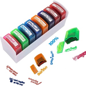 Conjunto de sellos para profesores, juego de Estampillas de auto-entintable, con bandeja de almacenamiento - Product Image 1