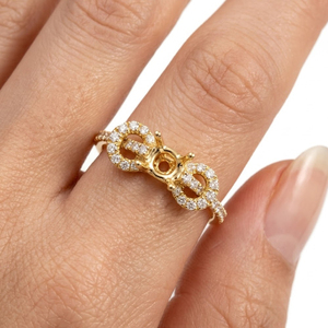 Bague de fiançailles de luxe en or jaune massif 18 carats, semi-monture, avec diamant entrelacé infini, monture de mariage ronde, fabrication usine - Product Image 4