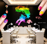 Papier peint mural personnalisé pour nail art, fond noir, décor de manucure coloré, salon de beauté tendance pour mur de salon de manucure