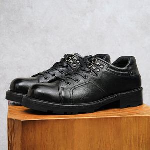 High-quality Designer Business <b>Shoes</b> Casual Leather <b>Shoes</b> Horsehide Vintage Round-toe Lace-up <b>Height</b> <b>Increasing</b> Breathable - Product Image 5