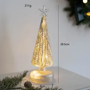 LED 크리스마스 발광 유리 원뿔 장식품 휴일 실내 크리스마스 트리 홈 파티 장식에 적합 실버