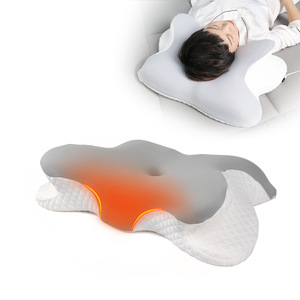 Butterfly Shaped Heated <b>Memory</b> Foam <b>Pillow</b> Dark Gray White Neck Support Sleeping <b>Pillow</b> With Heat Function - Product Image 1