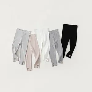 Printemps et automne pantalon côtelé de couleur unie pour filles de 3 à 10 ans avec nœud papillon leggings élastiques et chauds