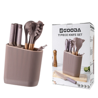 Ensemble de couteaux de cuisine multifonction en acier inoxydable, 11 pièces, lames durables, design ambidextre, manches en plastique pour la cuisine à domicile