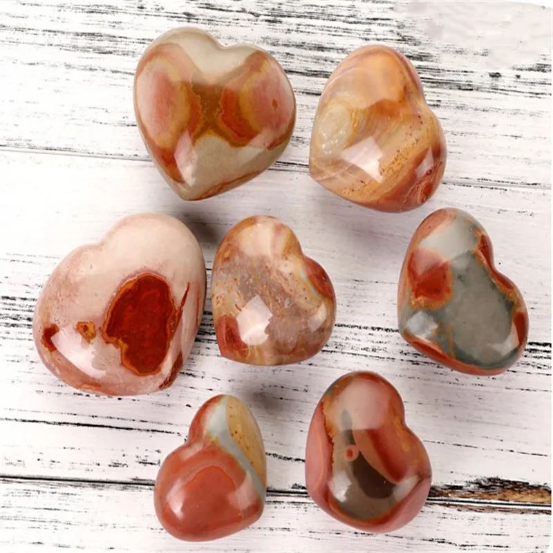 Wholesale Crystal Stones Pink Ocean Jasper Heart Shape Polychrome Quartz Crystals Love Heart For Gift