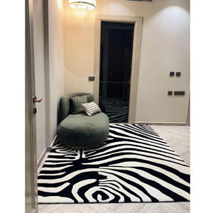 Modern zebra <b>print</b> rug bold black white hand tufted wool carpet living room <b>bedroom</b> handmade - Product Image 3