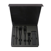MOQ Rendah Label Pribadi 6 Pcs Set Kuas Makeup Vegan Gagang Anyaman Rotan Hitam Rambut Sintetis Hitam Hipoalergenik untuk Hadiah
