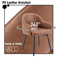 Chaises de salle à manger en cuir PU marron Chaises d'appoint rembourrées Fauteuil pivotant moderne à 360 ° pour salon de bureau à domicile