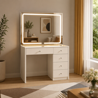 Coiffeuse de chambre à coucher avec miroir LED 3 couleurs et 5 tiroirs, nouveau design, vente chaude