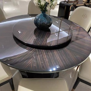 Ensemble de salle à manger moderne de luxe <span class=keywords><strong>en</strong></span> gros d'usine, 6/8 places, motif <span class=keywords><strong>bois</strong></span>, peinture piano haute brillance, <span class=keywords><strong>table</strong></span> ronde moderne haut de gamme - Product Image 2