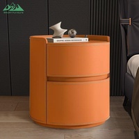 Meja Nakas Silinder Modern Wayon dengan 2 Laci dan Desain Pagar Atas yang Ditinggikan