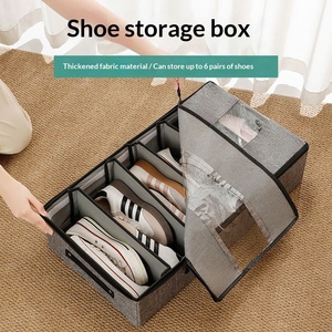 Boîte à chaussures rectangulaire à quatre compartiments en tissu transparent coton-lin épaissi, grande capacité, design visible, rangement japonais - Product Image 2