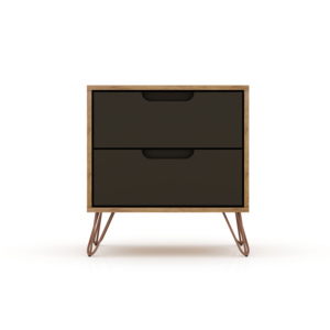 Comodino in legno grigio con gambe in metallo, mobiletto contenitore per camera da letto - Product Image 1