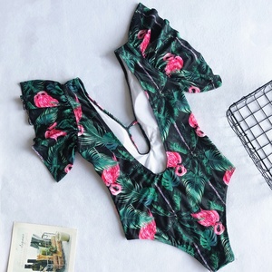 Traje <span class=keywords><strong>De</strong></span> baño <span class=keywords><strong>De</strong></span> una pieza con estampado <span class=keywords><strong>De</strong></span> hoja y Flamenco <span class=keywords><strong>para</strong></span> <span class=keywords><strong>Mujer</strong></span> <span class=keywords><strong>De</strong></span> Vikinis, Bikini con volantes y volantes - Product Image 4