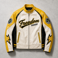 Blouson de moto personnalisé pour homme, jaune et noir, fabrication OEM, étiquette privée, patchwork brodé, fermeture éclair avant, blouson de motard en cuir