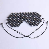 Masque pour les yeux en pierre de térahertz naturelle, perles rondes, cordon noir réglable, fait main, tressé, pierre énergétique pour le soin des yeux