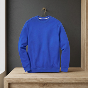 เสื้อสเวตเชิ้ตคอกลมผ้าฝ้ายสีน้ำเงินรอยัลสำหรับผู้ชาย ทรงปกติ สีพื้น ผ้าถัก สวมใส่สบายๆ สำหรับฤดูใบไม้ร่วง - Product Image 2